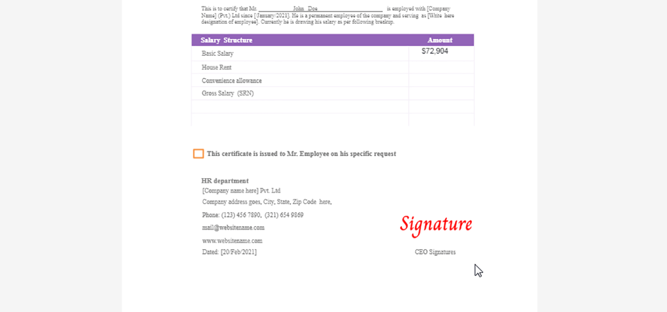 signature on document