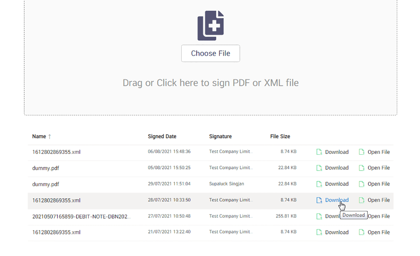 download xml (digital signature)