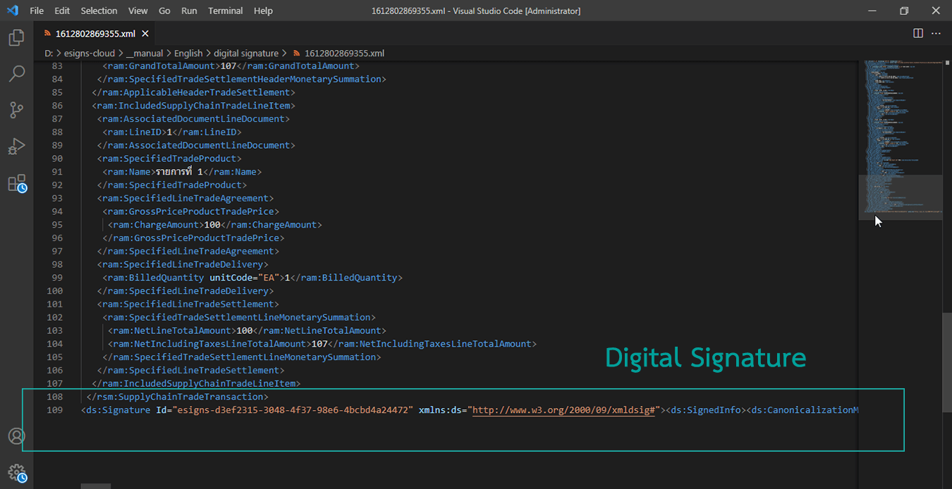 digital sign on xml 